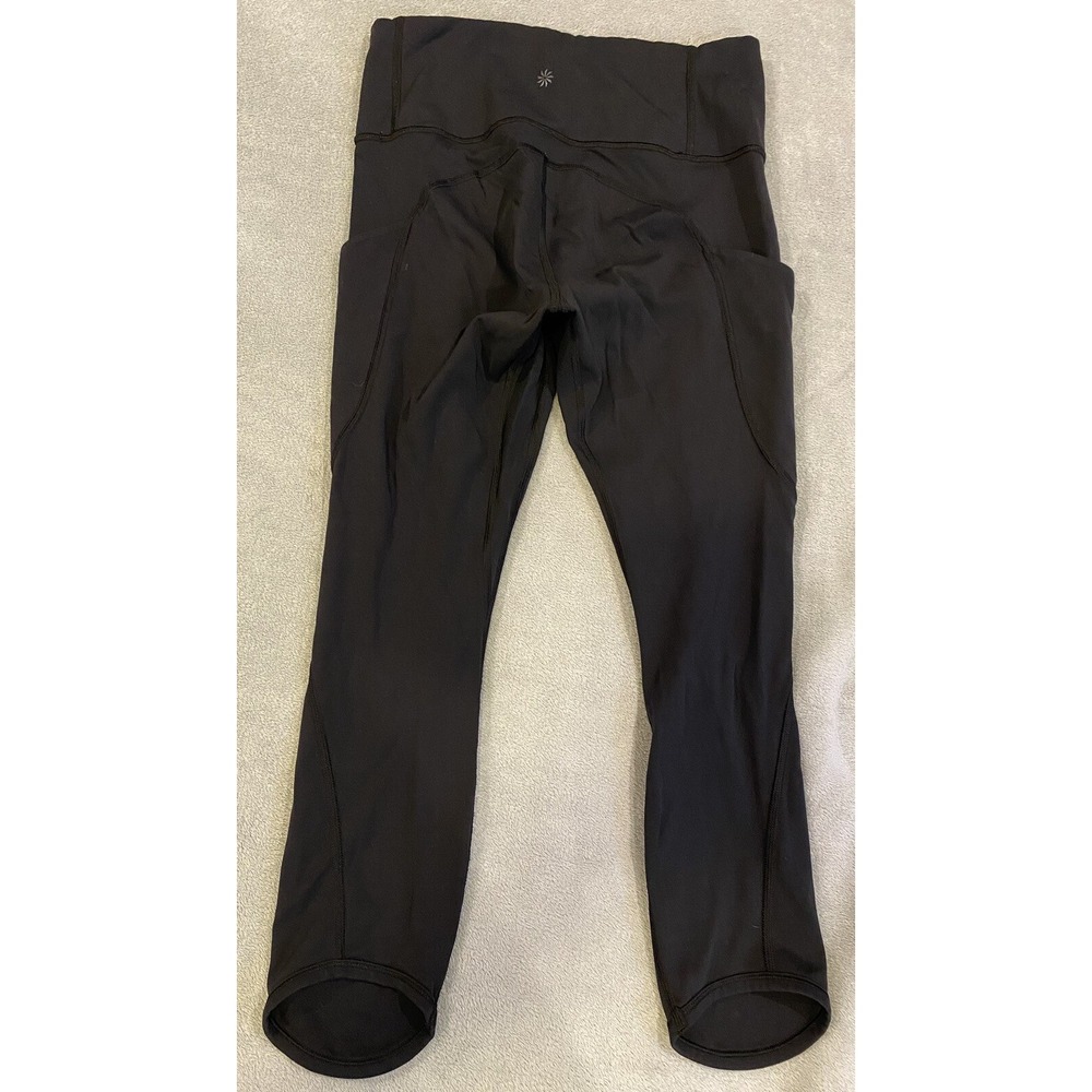 Womens Athleta Leggings Black Classic Small Side Pockets 7/8 Capri Joggers